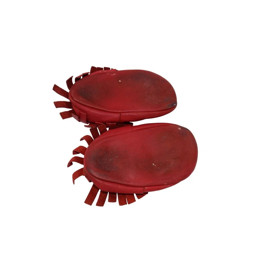 Red Leather Mickey Mouse Baby Moccasins Soft Sole Fringe Shoes‎